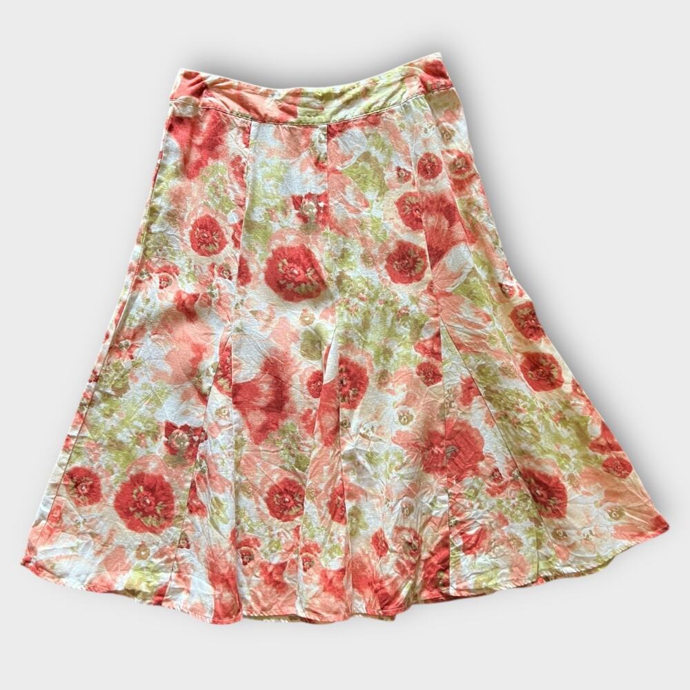 JM Collection Floral Linen A Line Skirt White Pink Women’s‎ Size 8